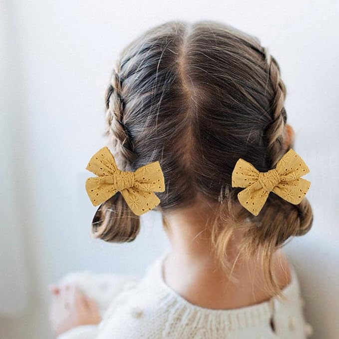 3.2'' Girls Yellow Linen Hair Bows Clips - Alligator Clips Hair Accessories for Little Girls, Toddlers, Kids, and Teens
