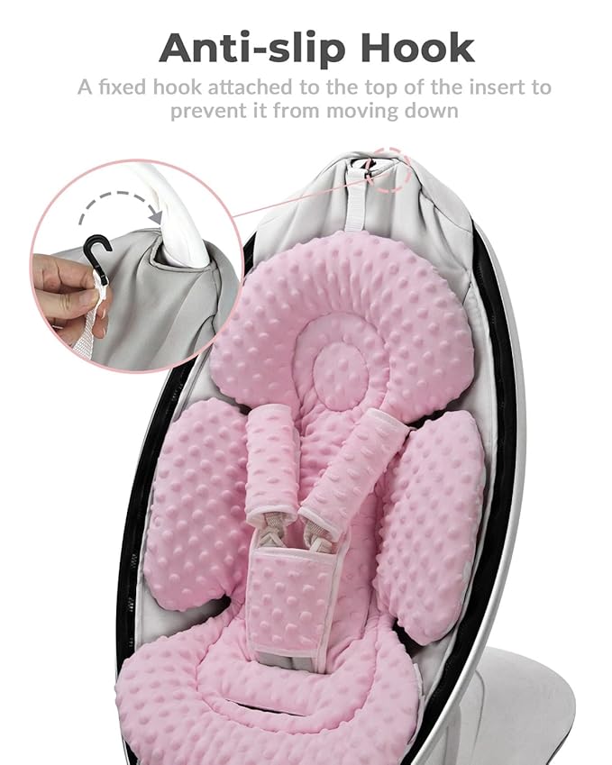 Infant Insert Compatible with 4moms Mamaroo Swing and Infant Carseat, Including 3 Replacement Balls, Reversible Newborn Insert for Baby Swing, Stroller, Bouncer, Soft Fabric - Dotted Pink