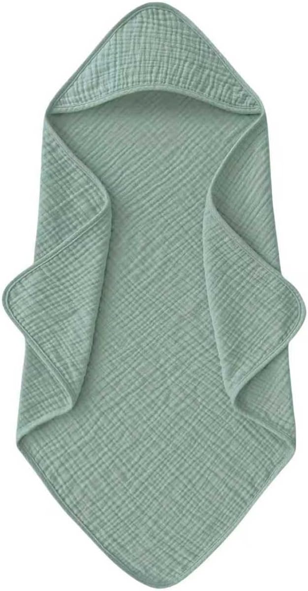 Cinaci 1pc Soft & Absorbent 100% Muslin Cotton Baby Hooded Bath Towel for Baby Girls Boys Newborns Infants Toddlers Kids (Green)
