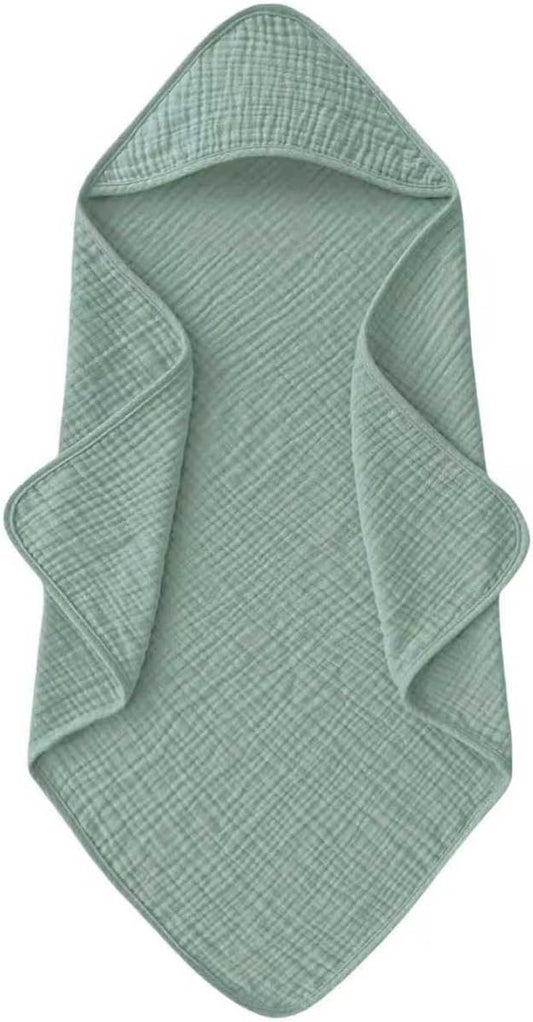 Cinaci 1pc Soft & Absorbent 100% Muslin Cotton Baby Hooded Bath Towel for Baby Girls Boys Newborns Infants Toddlers Kids (Green)
