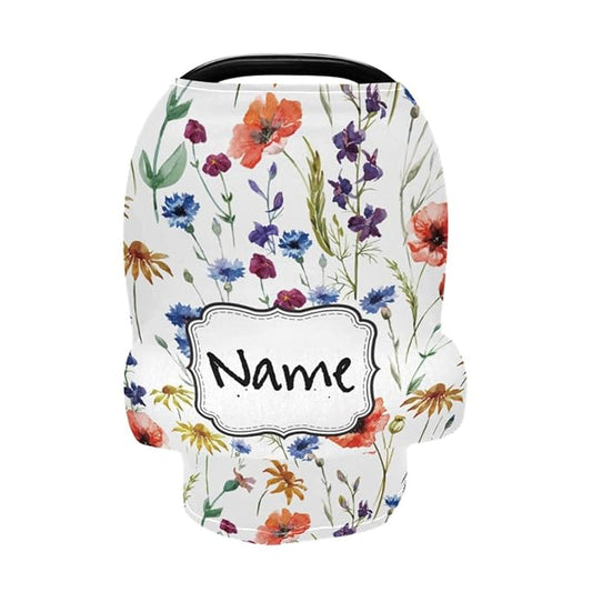 Personalized Floral Baby Car Seat Covers for Girls, Customized Flower Carseat Cover with Name, Infant Carrier Cover Stroller Canopy, Nursing Cover Breastfeeding Scarf for Newborn Babies