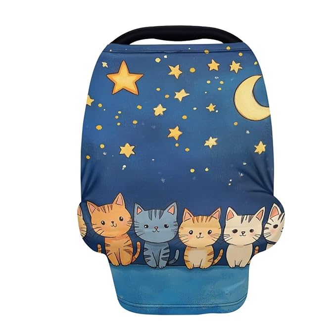 Binienty Starry Sky Anime Cat Car Seat Cover for Baby,Stretchy Infant Carseat Canopy Soft Fashion Mom's Nursing Cover Breastfeeding Scarf Portable Baby Car Seat Covers