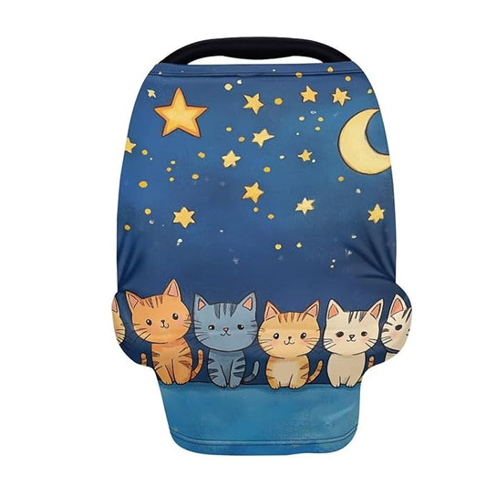 Binienty Starry Sky Anime Cat Car Seat Cover for Baby,Stretchy Infant Carseat Canopy Soft Fashion Mom's Nursing Cover Breastfeeding Scarf Portable Baby Car Seat Covers