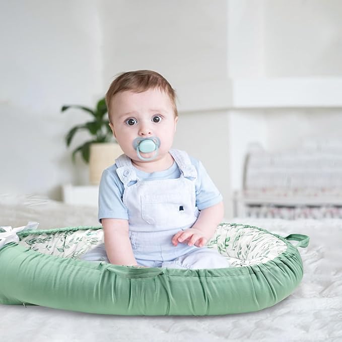 DILIMI Baby Lounger Cover, Cotton Baby Nest Replacement Cover for Girls Boys, Soft Breathable Reversible Newborn Lounger Cover, Green Leaf (Only Cover)