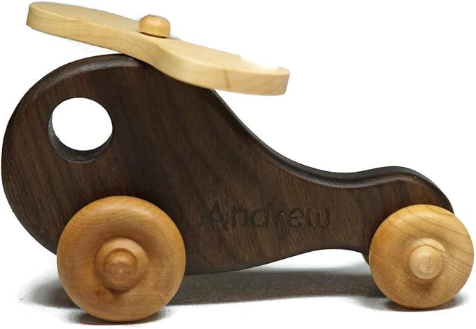 Wooden Toy Helicopter Push Toy – Handmade Natural Wood Helicopter for Toddlers & Kids, Classic Gift Toy for Everyday Play
