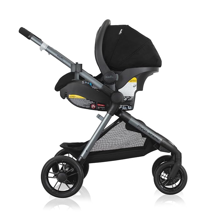 Evenflo Pivot Xpand Modular Travel System with LiteMax Infant Car Seat with Anti-Rebound Bar (Ayrshire Black) & Pivot Xpand Second Seat (Ayrshire Black)