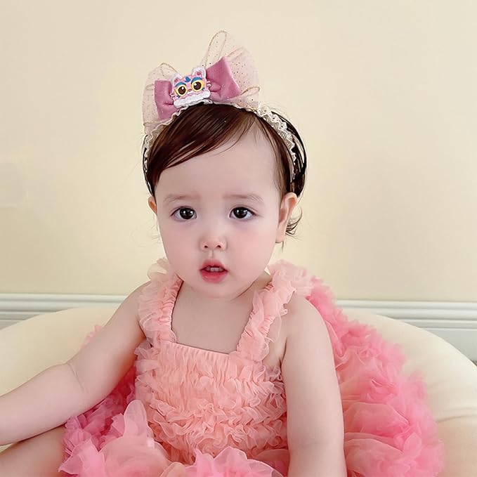 Cute Lace Bow Baby Girls Headbands Large Knot Hair Band Soft Chiffon Hairband Elastic Shower Hair Accessories for Newborn Infant Toddler Kids (Lion, Elastic)