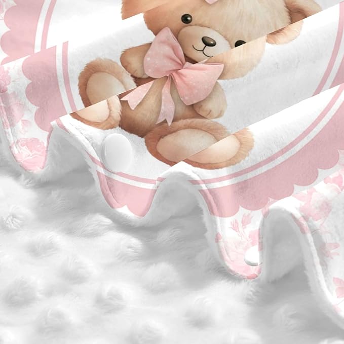 Bear with Pink Bow Custom Name Baby Car Seat Cover – Personalized Nursing Cover for Breastfeeding, Stroller Canopy, Privacy Infant Carseat Canopy, Soft Breathable Newborn Blanket for Girls