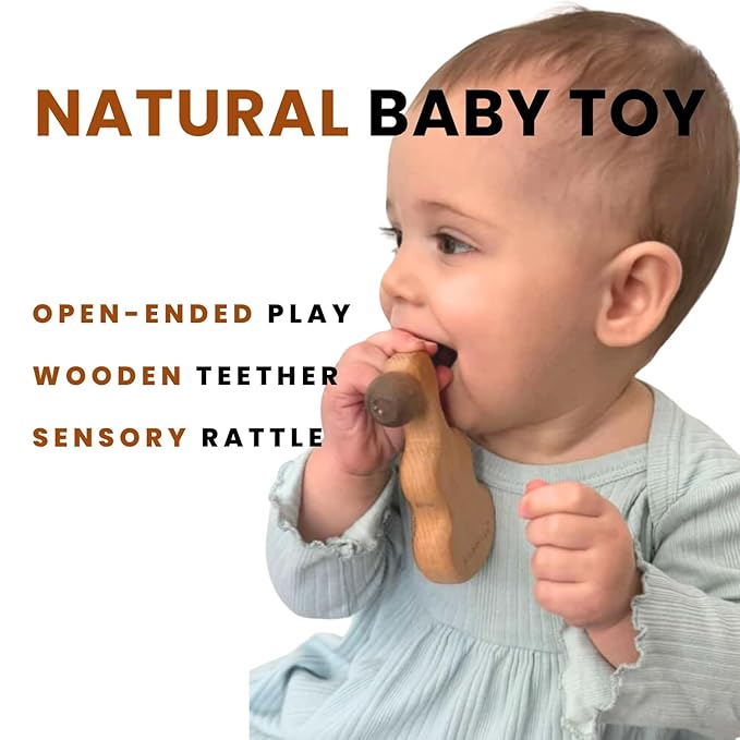 Natural Wooden Teether & Rattle Set for Babies 0-12 Months | Montessori Sensory Toys | Plastic-Free & Non-Toxic | CPSIA & ASTM Certified Safe