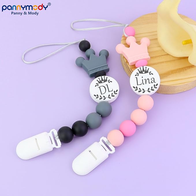 Custom Baby Pacifier Holder Clip with Name, Personalized Name Pacifier Clip for Boys and Girls Fits for Most Pacifiers (Pink)