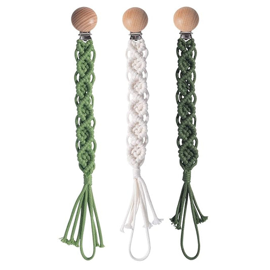 Boho Pacifier Clip for Boys Girls Pacifier Holder Leash Wooden Clips Handmade Braided Cotton Unisex Baby Shower Birthday Gift Christmas Gift