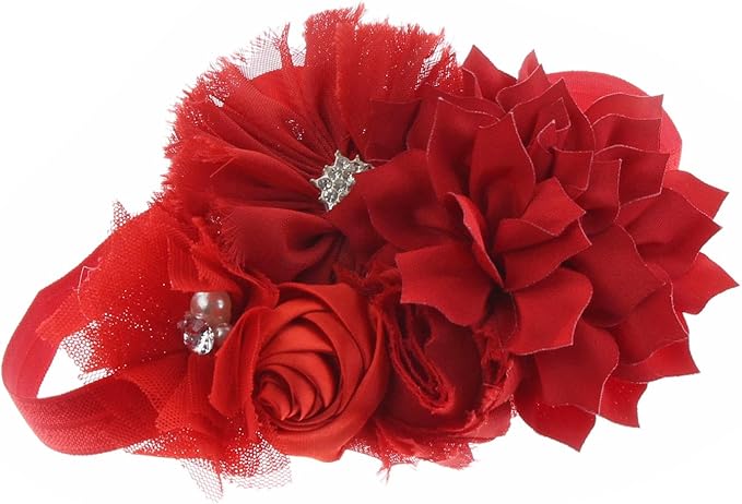 My Lello Shabby Fabric Flower Cluster Headbands Baby - Girls - Toddler Stretchy Elastic