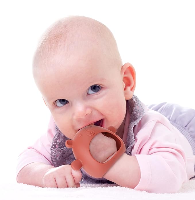 Silicone Baby Teether Toy for Infants 3+ Months, Anti-Drop Silicone Baby Mitten Teether for Soothing Teething Pain Relief, Baby Chew Toys for Sucking Needs, BPA Free, Moody Blue