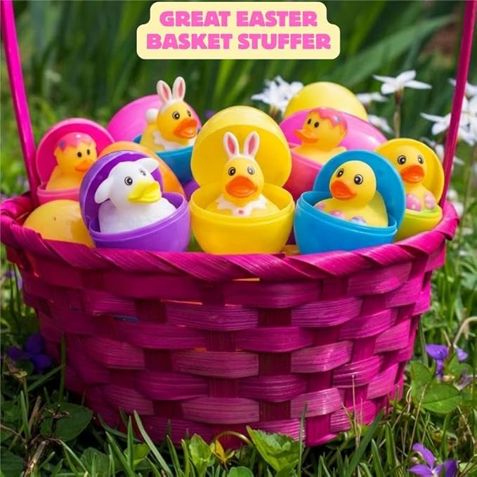 ArtCreativity 2.5 Inch Easter Rubber Ducks for Kids – Pack of 12 Assorted Mini Easter Ducks, Easter Basket Stuffers, Egg Hunt Surprise Toys, Easter Party Favors, Jeep Ducks & Bath Toys