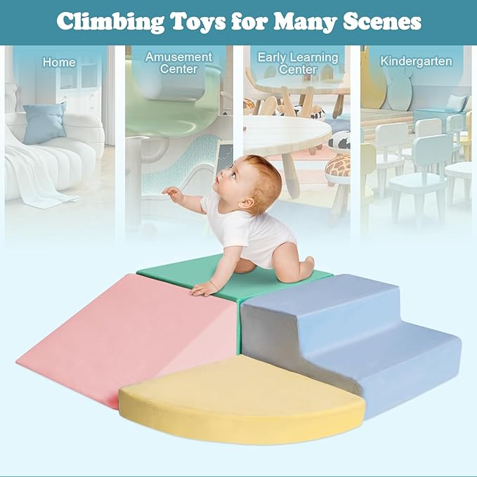Climbing Toys for Toddlers 1-3, Foam Climb Blocks for Baby，4-Piece Baby Climbing Crawling Toys Soft Foam Blocks Activity Play Set (4-Piece)
