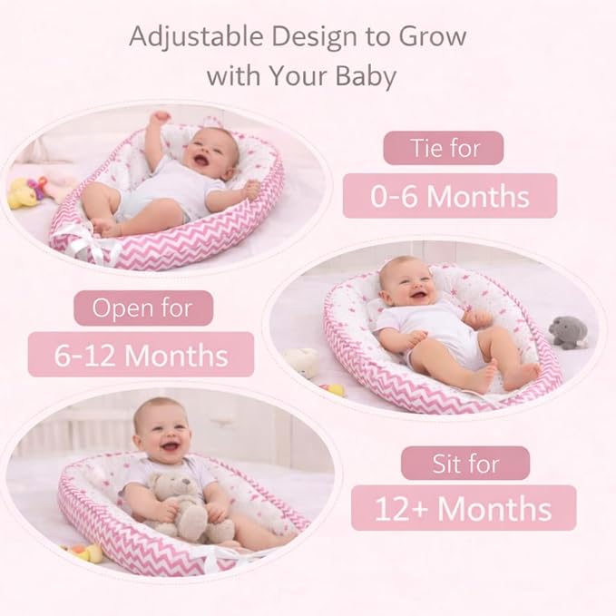 Aila+Aiden Baby Lounger | Organic Cotton Infant Lounger | Reversible, Adjustable & Portable Floor Lounger | Supervised Use | Soft, Breathable, Washable Cover - Star Collection (Pink)
