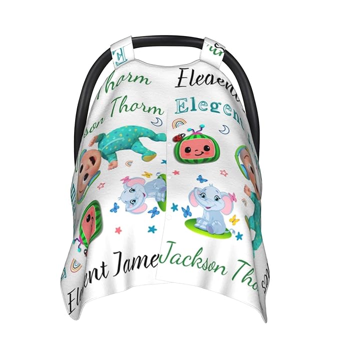 Personalized Baby Name Car Seat Covers for Girls, Nursing Custom Elephant Carseat Canopy for Babies Boy Winter Breastfeeding Cover Car Seat Canopies for Newborn Infant Toddler