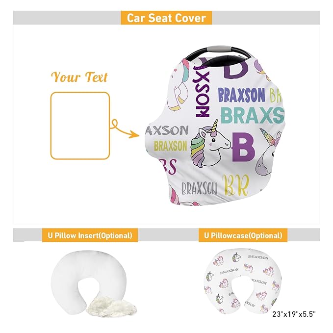 Personalised Infant Car Seat for New Parents - Baby Carseat Cover, Horse Pattern Breast Feeding Cover, Multi-Function pad for Boys Girls Toddlers - Christmas Gifts for Parent Babies(27"x29")