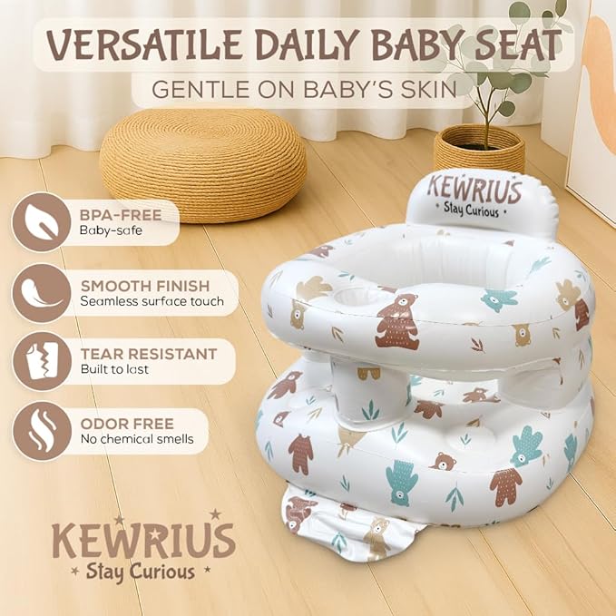 Inflatable Baby Seat with Soft Safety Barrier, Blow Up Baby Chair with Built in Pump for Babies