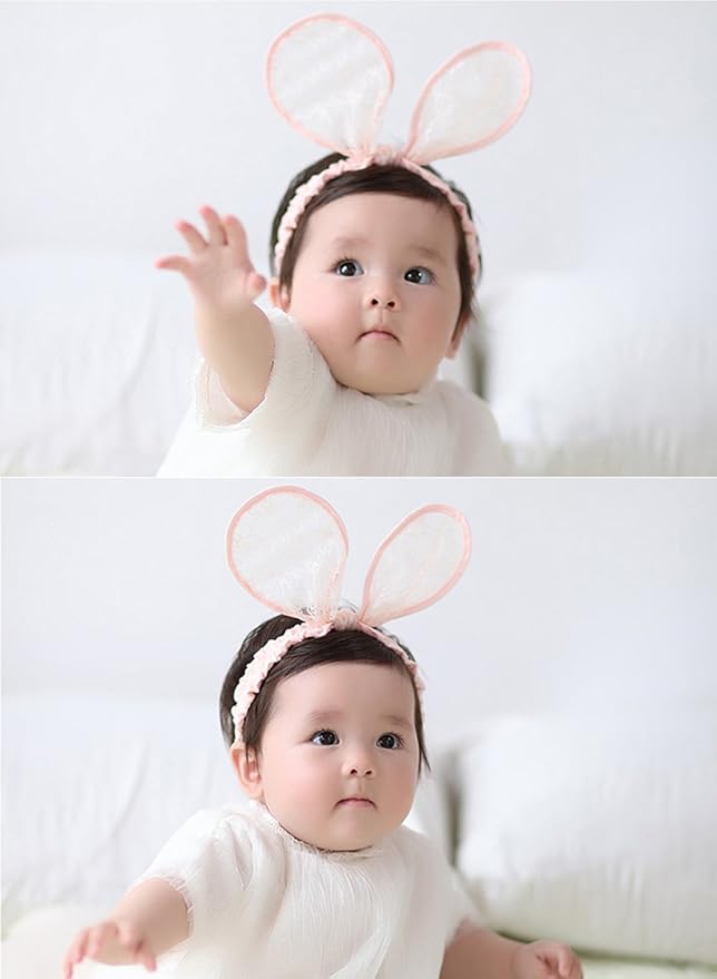 2-Pack Easter Bunny Headbands Rabbit Ears Lace Elastic Bow - Cute Stretch Hairbands for Baby Girls , Newborn,Toddler and Children (2 Colors)