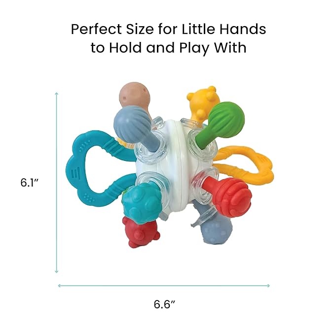 Lulyboo Baby Toy Ball Teether - Soft, BPA-Free, Textured, Colorful, Lightweight, Portable Baby teether for Soothing Sore Gums, Promoting Motor Skills & Sensory Play, Safe for on-the-go use