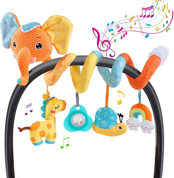 willway Car seat Hanging Toys, Baby Spiral Activity Plush Stroller Toys Baby Rattle Sensory Toys for Crib Mobile Bassinet with Music Box BB Squeaker Rattles, Infant Toys for 0 6 12 Months Gifts