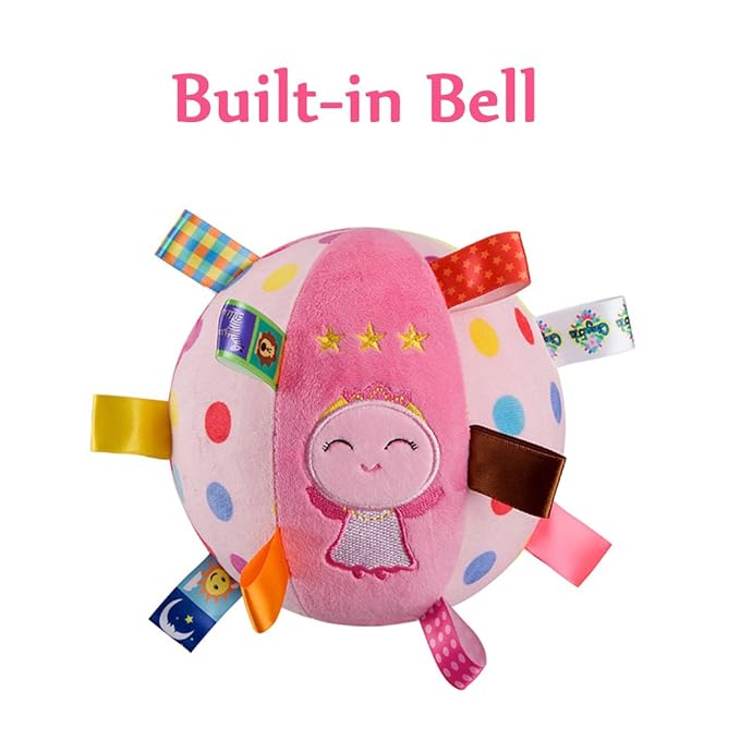 Inchant Soft Rattle Ball for Babies - Toddler Plush Sensory Built-in Bell Gift Ball with Colorful Tags, Pink