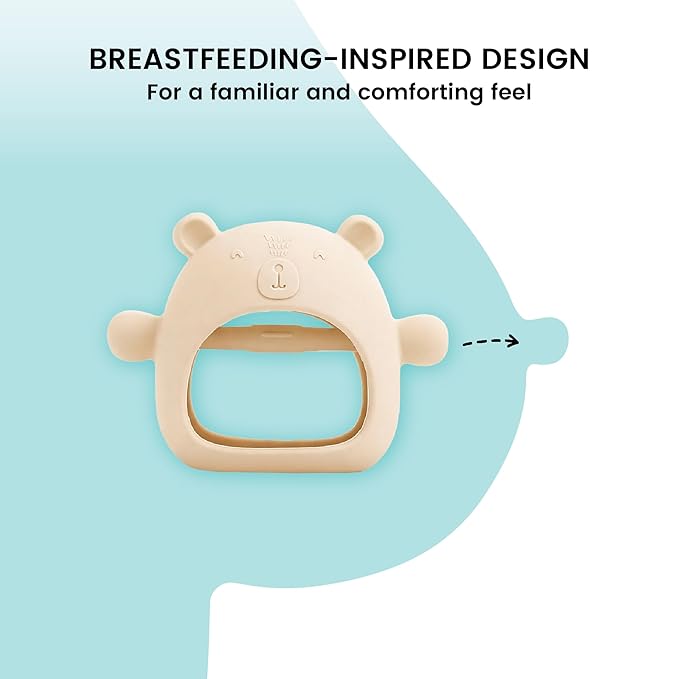 Lulyboo Silicone Teething Baby Bear, Soft and Durable Easy Grip Teether, Self Soothing Pain Relief for Teething, 0-12 Months (Ivory)