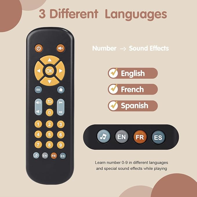 Nueplay Realistic Learning Controller with Light & Music – Interactive Educational Toy for Toddlers, Trilingual English/Spanish/French Number Learning & Pretend Remote Play for Kids Ages 1-3,Black