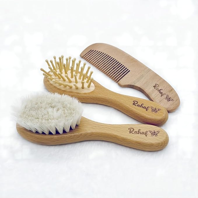 Personalized Baby Hair Brush Set for Newborns,Soft Brush and Comb,Custom Name Wooden Baby Brush,Cradle Cap,for Baby Girl,Baby Boy,Comb and Brush Set,Personalized Baby Gifts