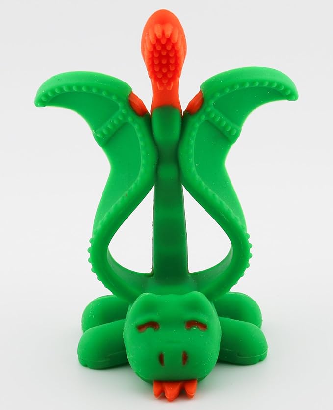 Baby Banana® Dragon Training Teether Toothbrush for Babies and Toddlers, Flexable Silicone with Soft Bristles for Soothing Gums and Cleaning Teeth, Family-Owned Business, Made in USA