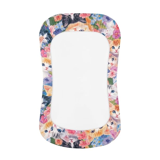 Cat Floral Baby Lounger Covers Soft Lounger Pillow Cover Cute Kittens Newborn Infant Co Sleeping Baby Nest Slipcover 31.5'' x 21.3'' for Home Travel