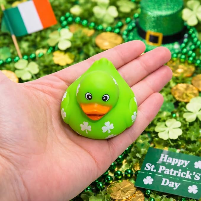 24 Pack St Patricks Day Rubber Ducks - 2 inch Shamrock Rubber Duckies Bulk - Saint Pattys Day Irish Gifts for Adults Kids Party Favors Accessories, Jeep Ducking