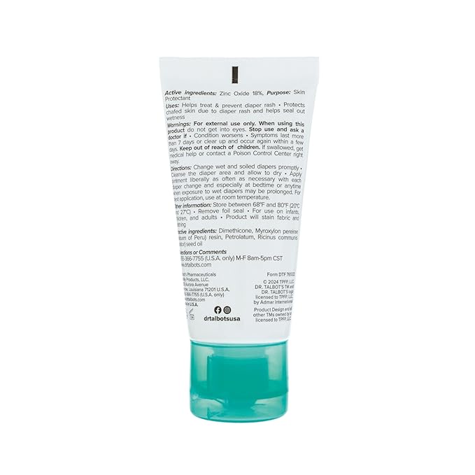 Dr. Talbot's Baby Diaper Rash Ointment - 1 oz - Zinc Oxide Skin Protectant with Peruvian Balsam - Treats and Prevents Rash