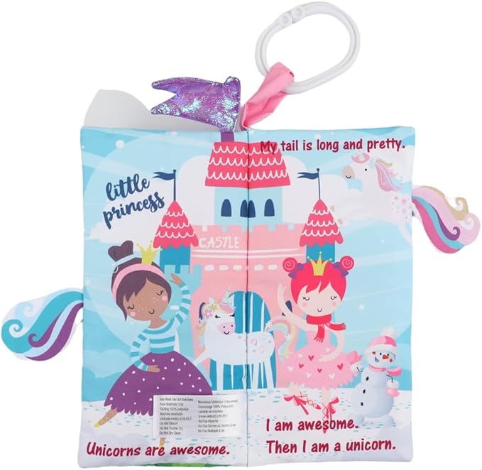 bebe mondo Unicorn Baby Books 0-6 Months Toys 6 to 12 Months, Touch Feel Cloth Crinkle Books for Babies,Infants, Soft Sensory Stroller Toys, Easter Baby Gifts Shower Items, Chweing Book (Princess)
