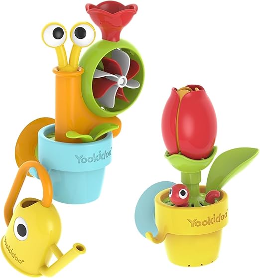 40218 YOOKIDOO Ephemeral Garden Baby Bath Toy with Garden Theme - Bath and Shower Game - Watering Can, Snail, Flowers - Baby Gift from 18 Months