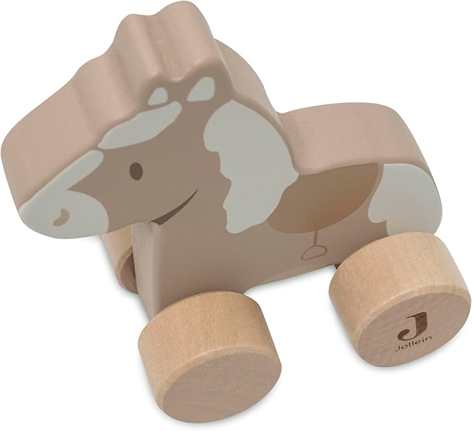 Jollein 112-001-67103 Wooden Toy with Wheels, Horse