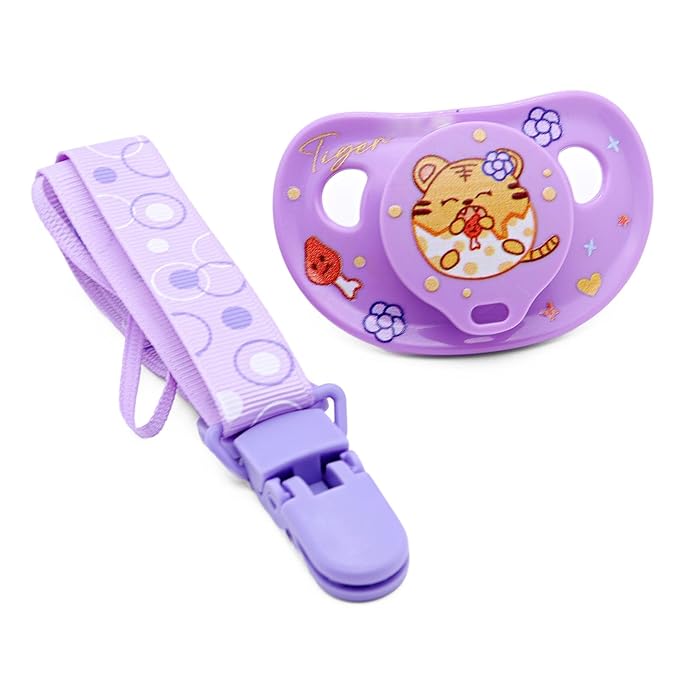 Adult Sized Pacifier with Little Tiger Pattern for Sleep Includes Pacifier Clips