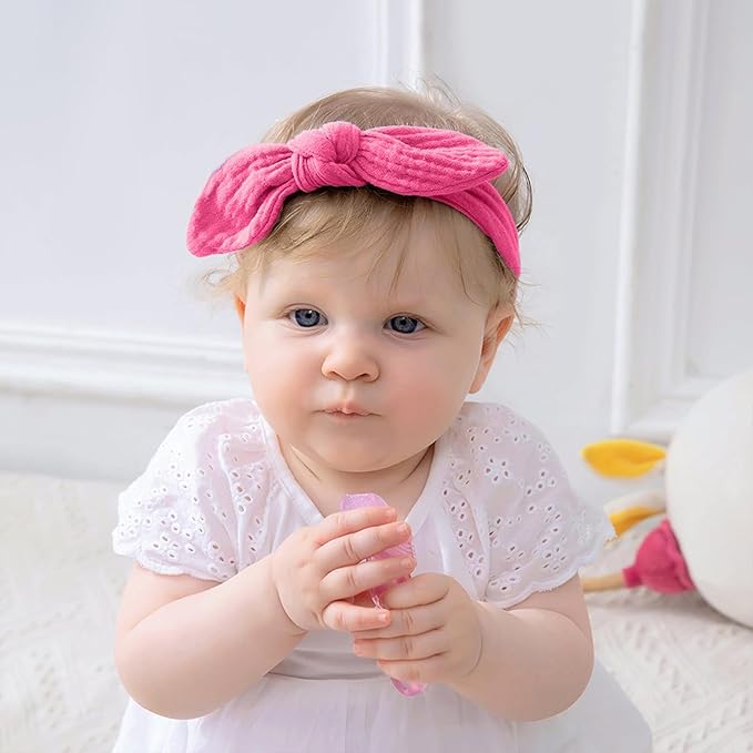 XIMA Baby Girl Headbands, Cotton Rabbit Ears Hairbands for Newbron Infants Toddlers, Removable Rabbit Ear Bows Baby Hair Accessories, Pastel colors Pack of 8