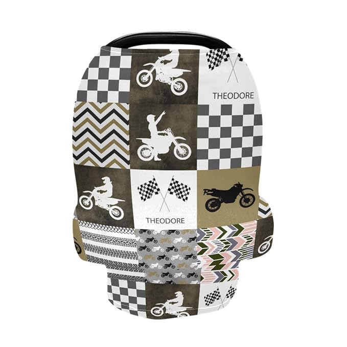 Personalized Baby Car Seat Cover for Babies, Custom Name Baby Car Seats Canopy for Boys Girls, Nursing Breastfeeding Stroller Covers for Infant Newborn, Shower Gift for Baby (Motocross)