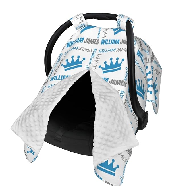 Personalized Prince Crown Baby Car Seats Canopy for Babies with Name, Custom Boy Crown Monogram Car Seat Covers for Boys, Opening Minky Nursing Breastfeeding Cover Infant Carseat Canopies for Newborn