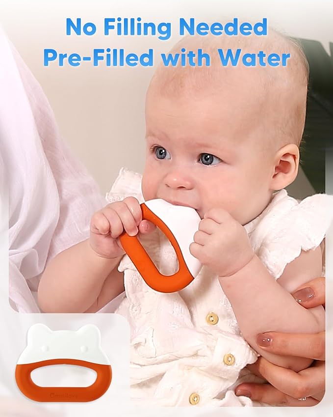 Water-Filled Freezable Baby Teether – Cooling Teething Toy for Babies 3+ Months, Gentle Comfort for Sore Gums, Includes Reusable Freezer Bags – Frog Orange