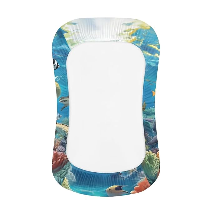 Dolphin Baby Lounger Cover for Boys, Sea Turtle Newborn Lounger Covers, Ocean Animals Removable Nest Slipcover, 31.5'' x 21.3''