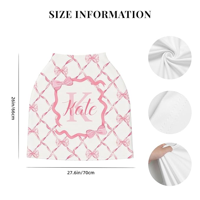 Personalized Baby Car Seat Cover for Girls, Custom Pink Bow Nursing Covers for Breastfeeding with Name, Infant Stroller Cover, Baby Carseat Canopy for Newborn, Multiuse Car Seat Canopies