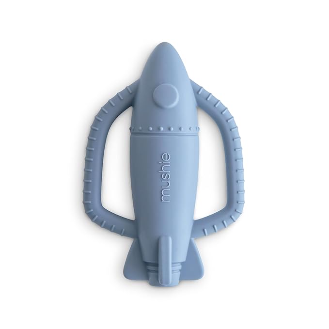 mushie Silicone Baby Rocket Rattle Teether Toy