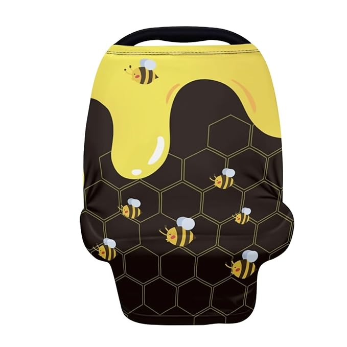 Forchrinse Bee Honey Car Seat Cover Infant Carseat Canopy for Babies,Muti-use Nursing Breastfeeding Scarf for Mom,Baby High Chair/Stroller Cover Stretch Fit