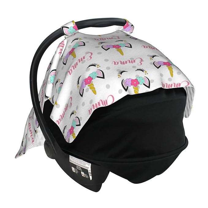 Personalized Baby Car Seat Canopy for Babies with Name, Custom Car Seat Covers Boys Girls, Peekaboo Opening Minky Nursing Breastfeeding Cover Infant Canopies for Newborn