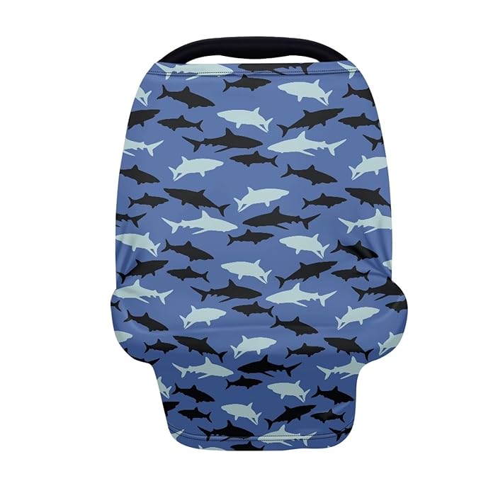AFPANQZ Cool Shark Pattern Nursing Cover Breastfeeding Scarf Baby Car Seat Covers Infant Stroller Cover Carseat Canopy for Girls and Boys Blue