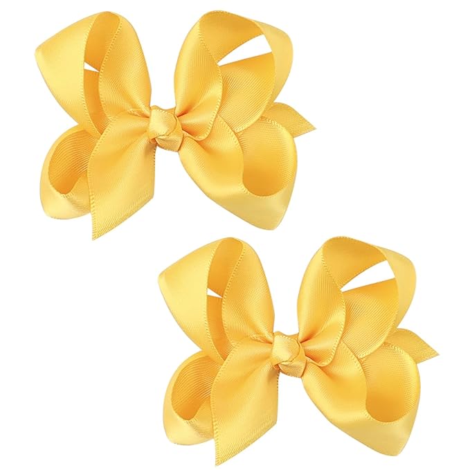 3 Inch Satin Bow for Little Girls - 2 Pcs (Gold)