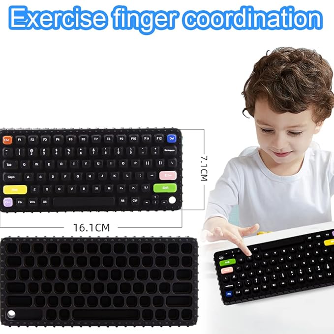 Keyboard Shape Teething Toys，Silicone Baby Teether Toys with Pacifier Clip for Babies 0-3 Months 3-6 Months,Baby Chew Toys Sensory Toys for Babies 6-36 Months(Black)
